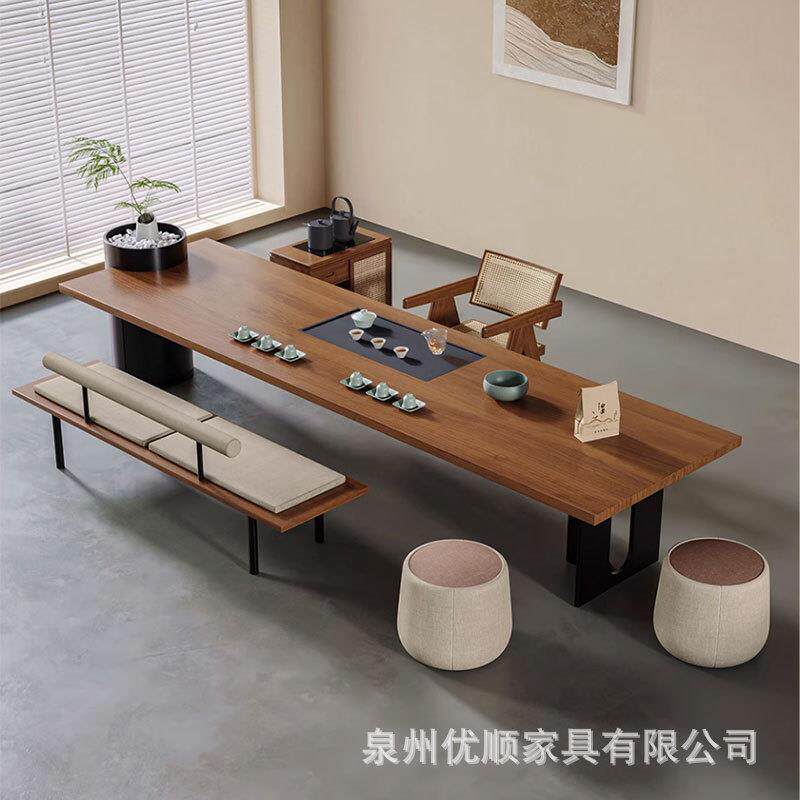 现代简约实木岛台茶桌家用客厅办公商务轻奢接待茶台茶室铁艺茶桌