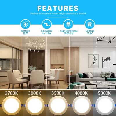 跨境6寸12W侧发光LED面板灯5CCT北美筒灯110V美规筒灯