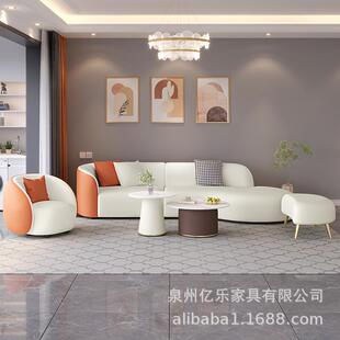 2023年奶油风沙发科技皮客厅简约现代轻奢小户型茶几组合套装弧形