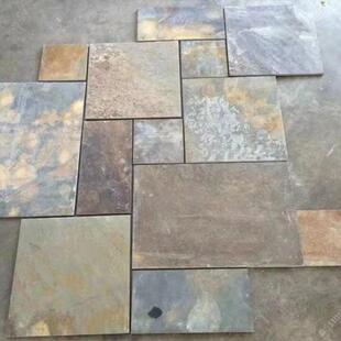 天然锈色青石板自然面仿古地砖别墅花园庭院汀步石复古文化石板岩