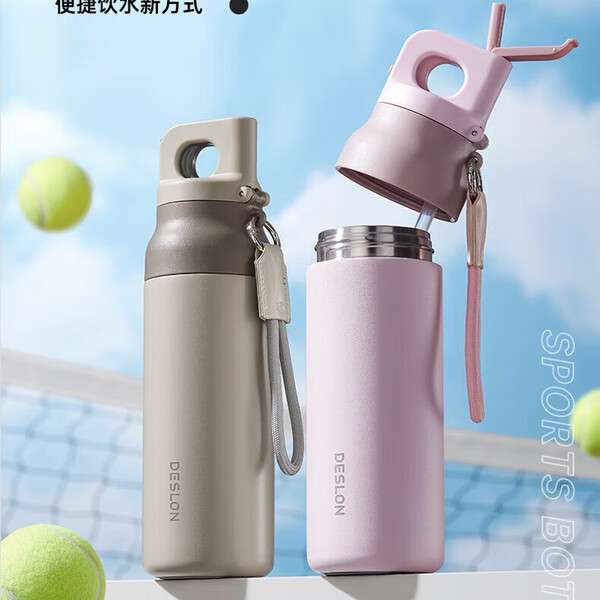 德世朗保温杯户外运动便携水壶DYDB-600PK/GY逸动双饮速开杯
