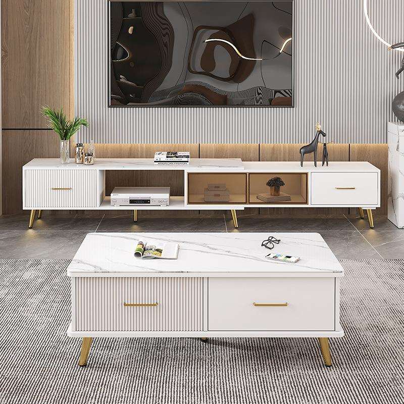 轻奢茶几小户型简约现代家用客厅可伸缩电视柜组合北欧岩板茶几桌