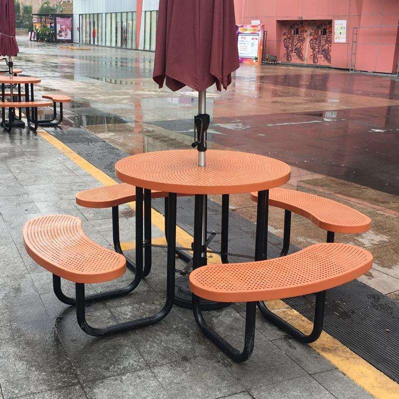 碳素钢户外桌椅套装室外连体金属桌椅组合学校铁艺休闲桌椅