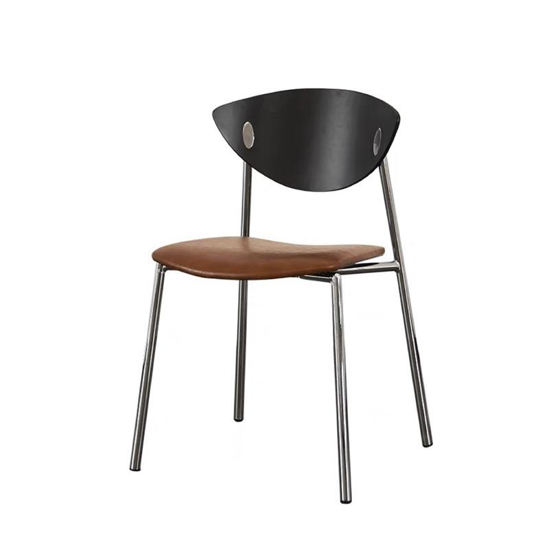 北欧复古风格轻奢餐实木靠背椅铁艺皮革坐垫家用休闲椅极简飞鸟椅