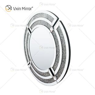 厂家威尼斯壁镜圆形木质挂墙镜碎钻饰面玻璃家具玄关镜卧室梳妆镜