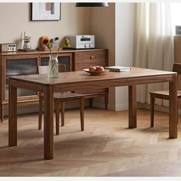 莫奈实木餐桌北美黑胡桃木简约吃饭桌子餐厅家用直腿大板桌现代