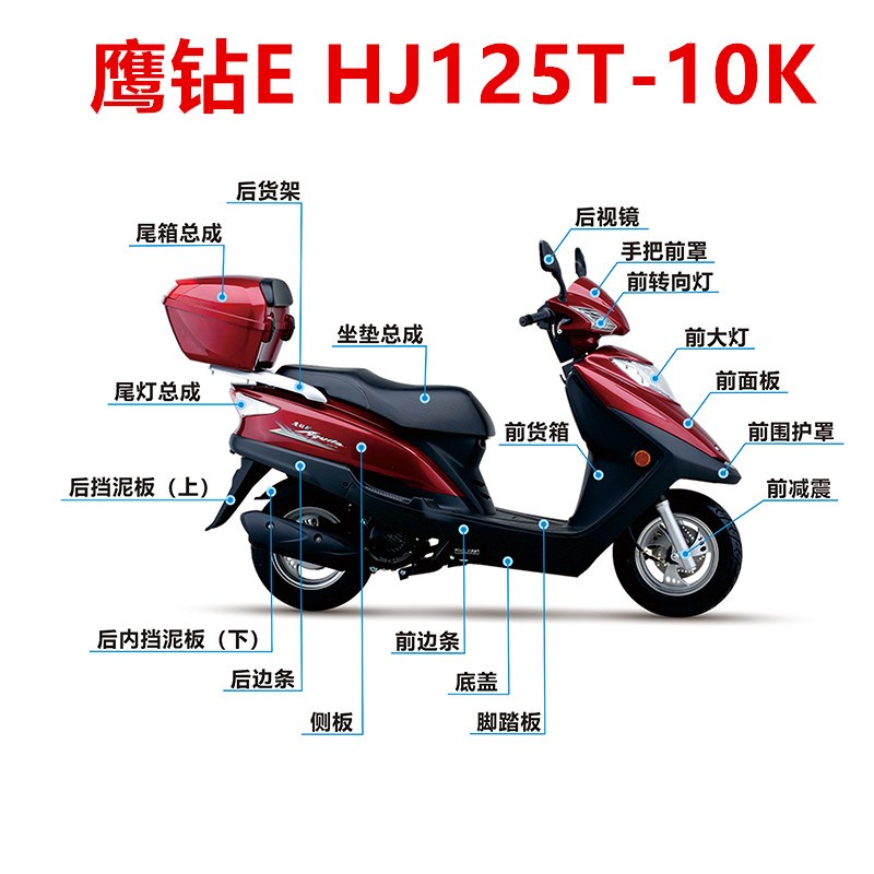 适用豪爵鹰钻E HJ125T-10K原装前面板侧盖边S条前围灯箱头罩外壳