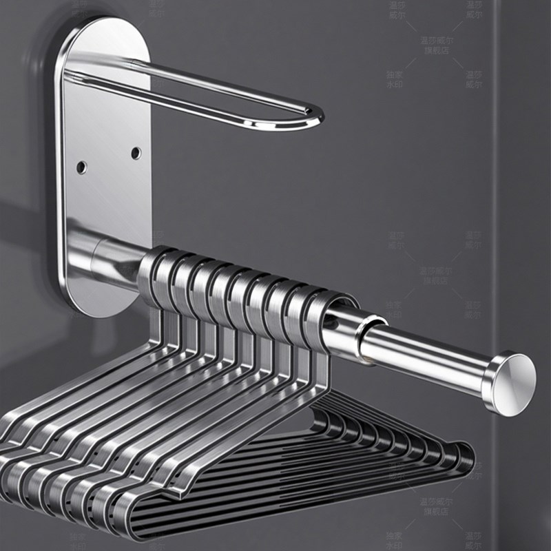 304不锈钢衣架收纳神器免打孔整D理架家用挂钩阳台衣夹架子晾衣架