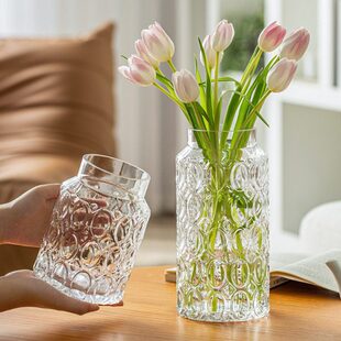 创意透明插花高级花瓶摆件餐桌水晶水养玫瑰鲜花艺术客厅感玻璃高