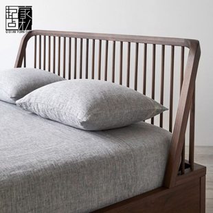 起点家私北欧日式实木床现代简约黑胡桃木主卧1.8卧室原木双人床