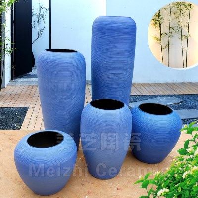 庭院酒店流水陶罐莫兰迪蓝色陶缸插花大花瓶客厅花艺摆件粗陶花盆,家居饰品,花瓶,淘宝优惠券,粉丝福利购,淘宝优惠卷