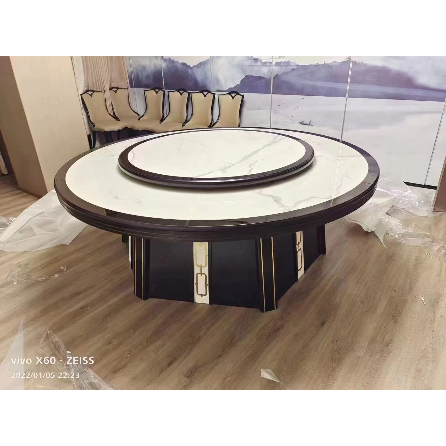 转盘自动圆桌 轻奢新中式自动餐台 酒店餐桌椅