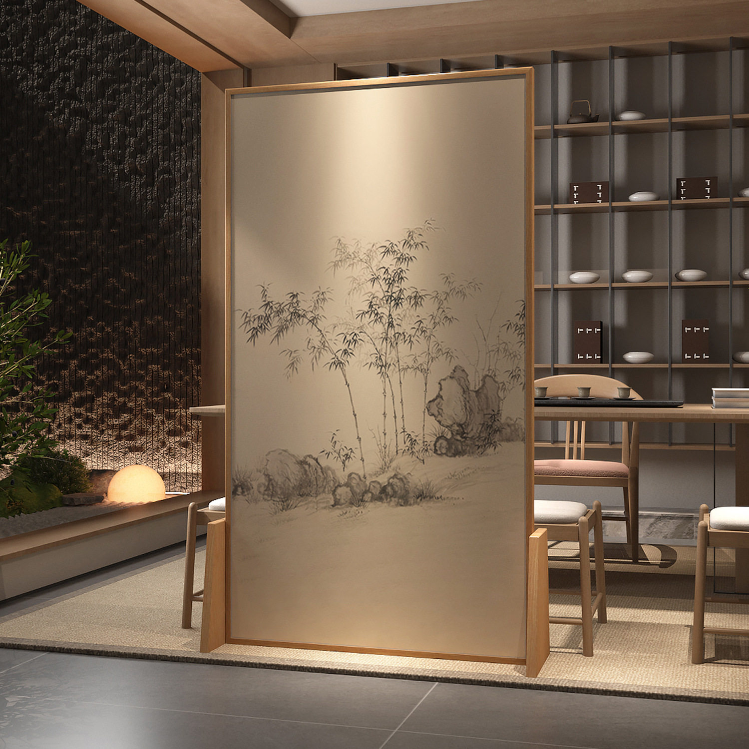 中式现代简约实木屏风隔断客厅玄关入户遮挡茶室酒店移动座屏竹子
