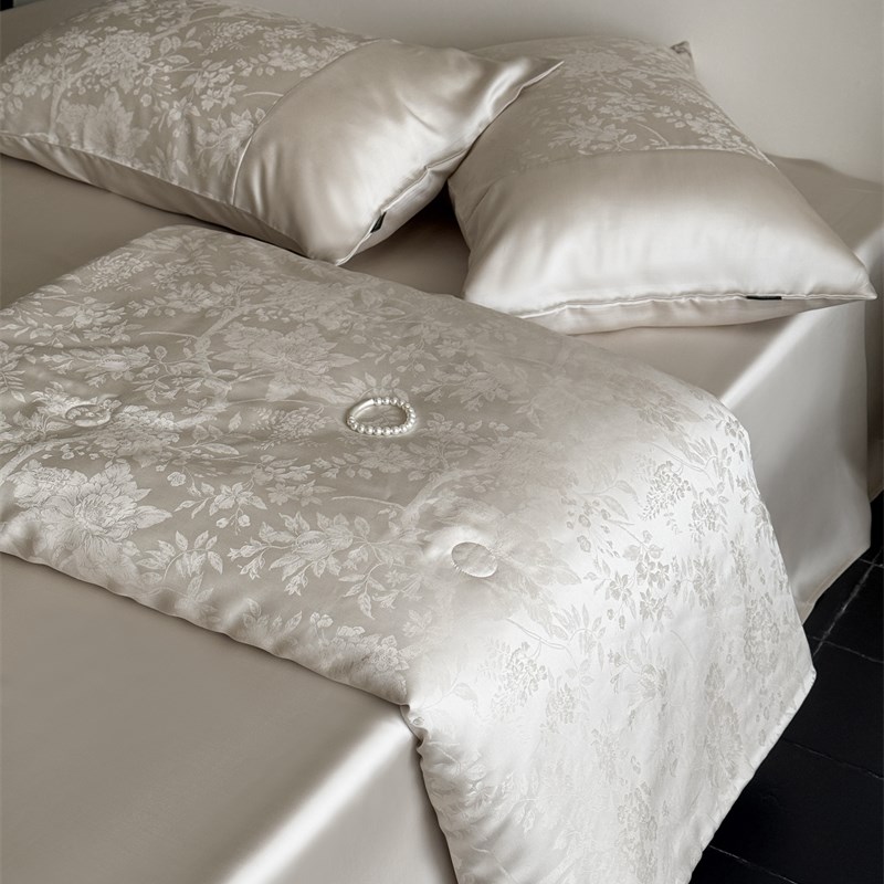 60支兰精天丝小叶n提花香槟夏季清凉被单双人被芯套空调被薄被