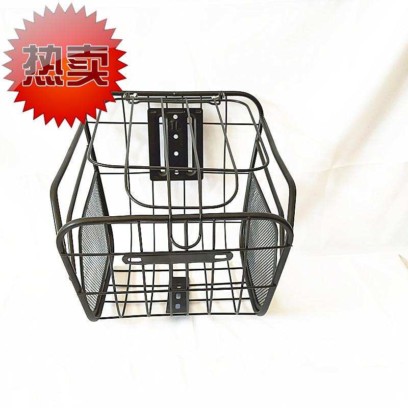 自行车前a后车篮子电动车车筐铁质菜篮加粗加大带盖自行车篮车t蓝