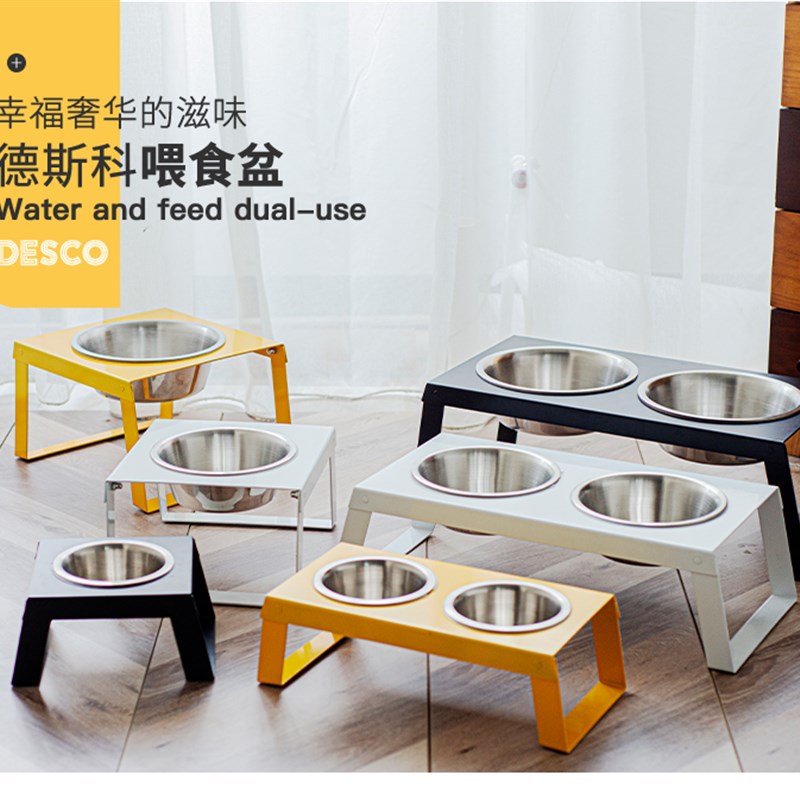 宠物护颈饭碗铁艺支架狗碗可折叠猫碗单双碗防打翻不锈钢饭盆水碗