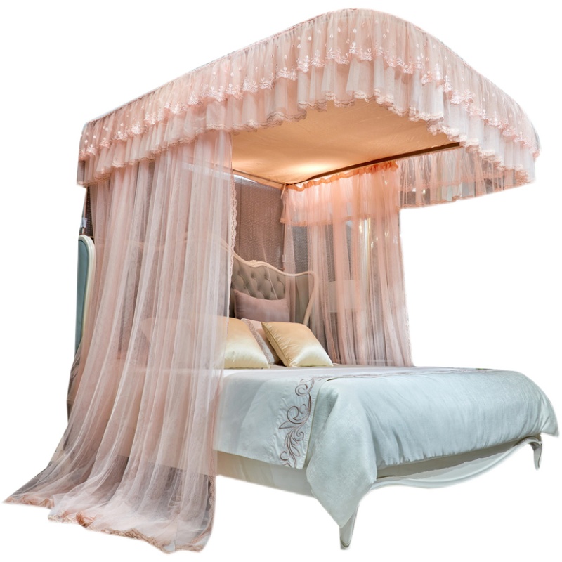 新款防尘遮光顶u型导轨蚊帐1.5m1.8米加密加厚轨道可升降支架家用