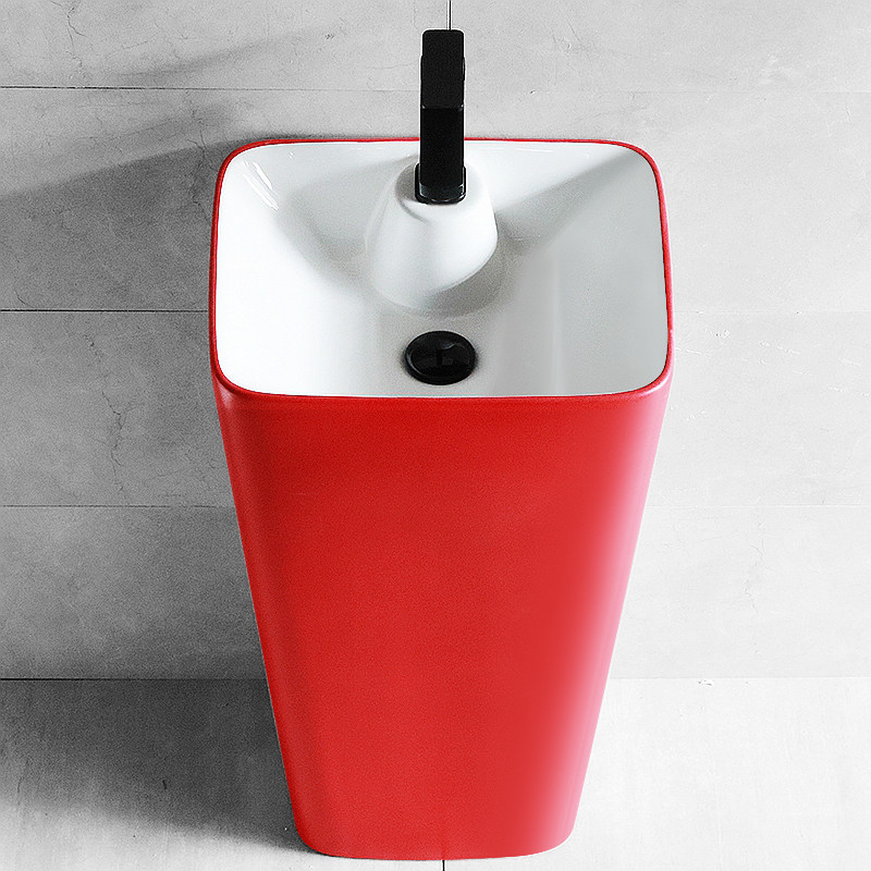 个性红色立柱盆陶瓷卫生间立式洗脸盘一体落地式洗手盆阳台水池