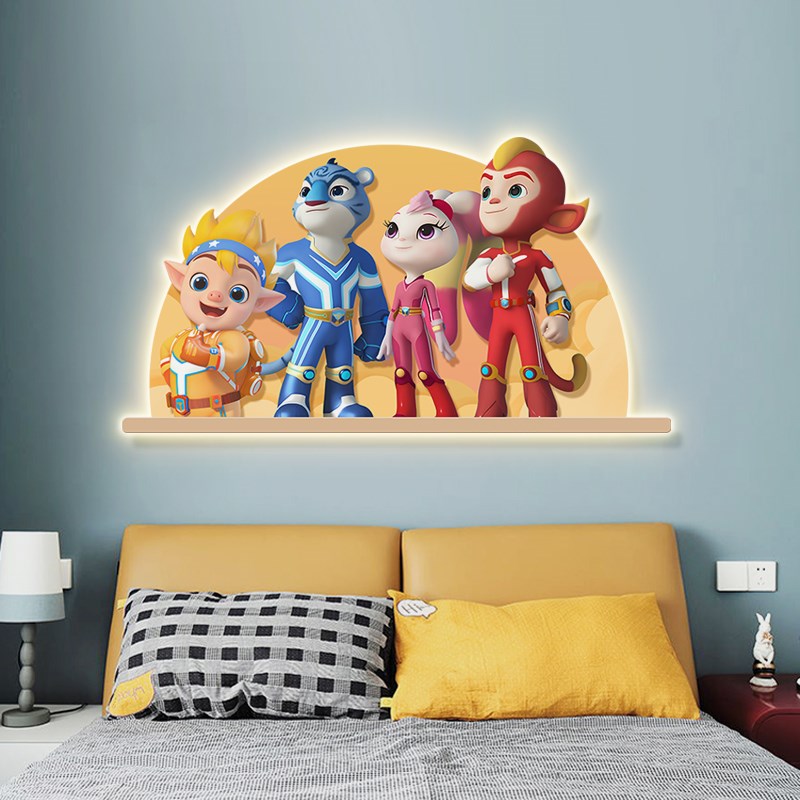 宇宙护卫队卡通儿童房装饰画男孩房间床头挂画led卧室背景墙壁灯