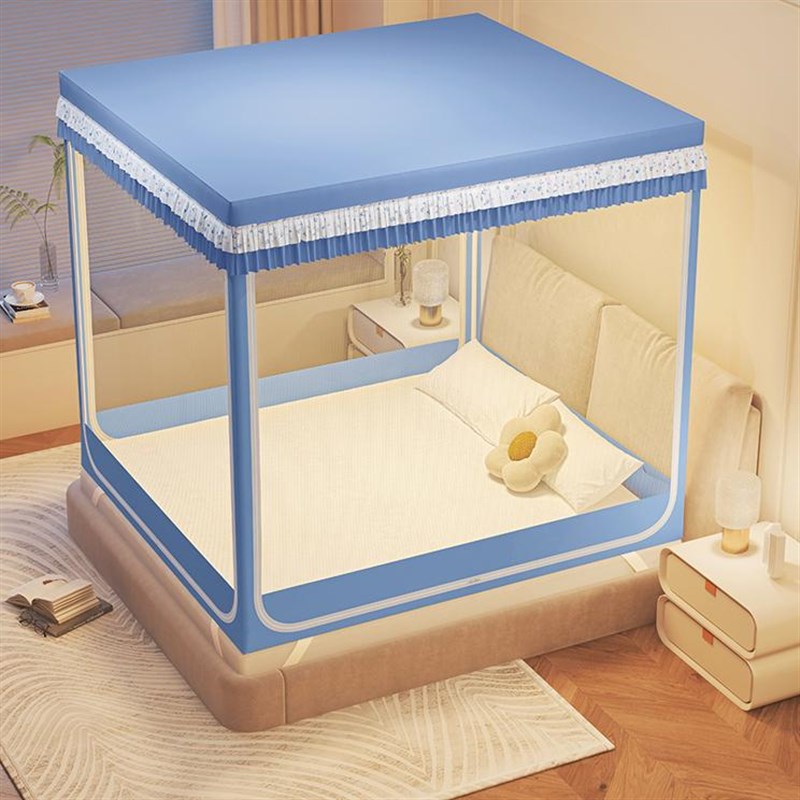 A类回底全遮光床帘蚊帐家用三开门单人1.5*1.9床防尘床幔加厚支架