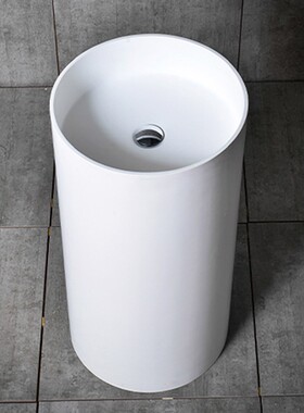 定制哑光白色圆形人造石柱盆立柱式洗手盆落地式W洗脸盆一体盆