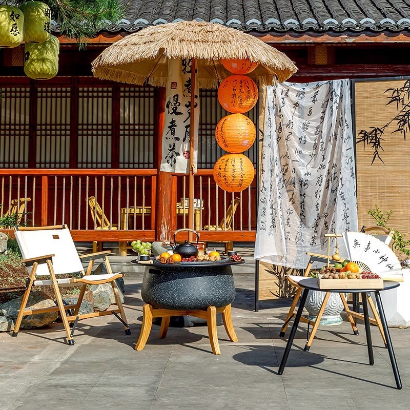 户外围炉煮茶庭院烤火炉套装家用电烤炉炭烤烧烤桌室内取暖炉火盆
