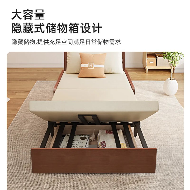 实木沙发可折叠两用1米2多功能双人无扶手伸缩床小户型中式沙发床
