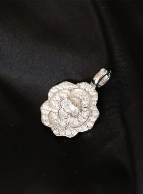 S925银白锆玫瑰吊坠山B茶花百搭扣吊坠女仅吊坠项坠