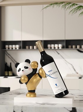 熊猫轻奢高档红酒架酒柜装饰品摆件现代客厅N餐边柜电视柜家居饰