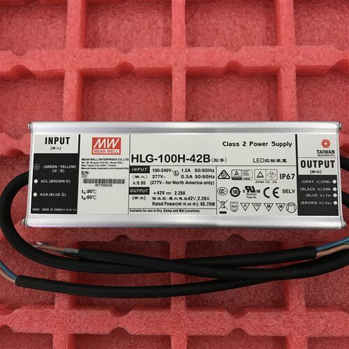 台湾明纬PFC防水线控调光LED电源HLG-100H-42B 100W 42V2.28A全新