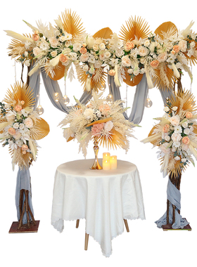 新款婚庆道具金色花艺拱门婚礼户外几何花球花排舞台背景桌花摆件