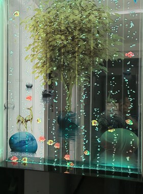 水幕字画款c屏风定制客餐厅玄关卫生间半墙水幕墙网红隔断气泡墙