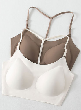 无痕白色挂脖内衣聚拢加厚胸垫小胸美背平胸专用内搭女抹胸式文胸