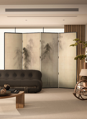 中式古典水墨树林实木屏风隔断玄关办公室茶室背S景墙折叠客厅折