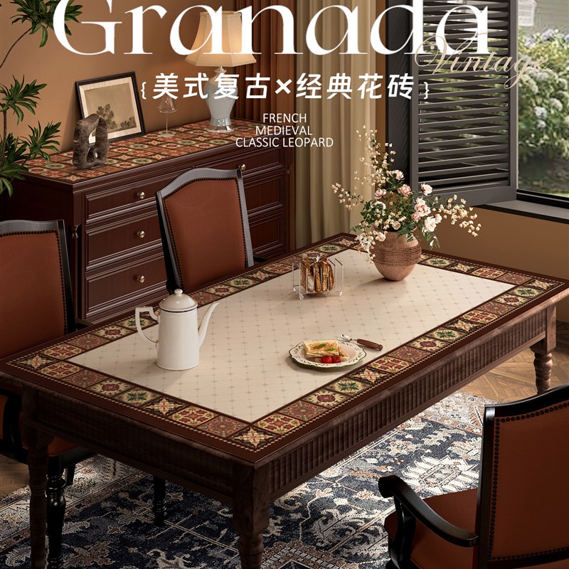 美国复古餐桌垫防水防油免洗咖啡桌垫2025O新桌布矩形桌面保护垫