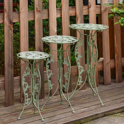 复古做旧铁艺圆形花架三s件套单层镂空小凳子户外花园庭院阳台装