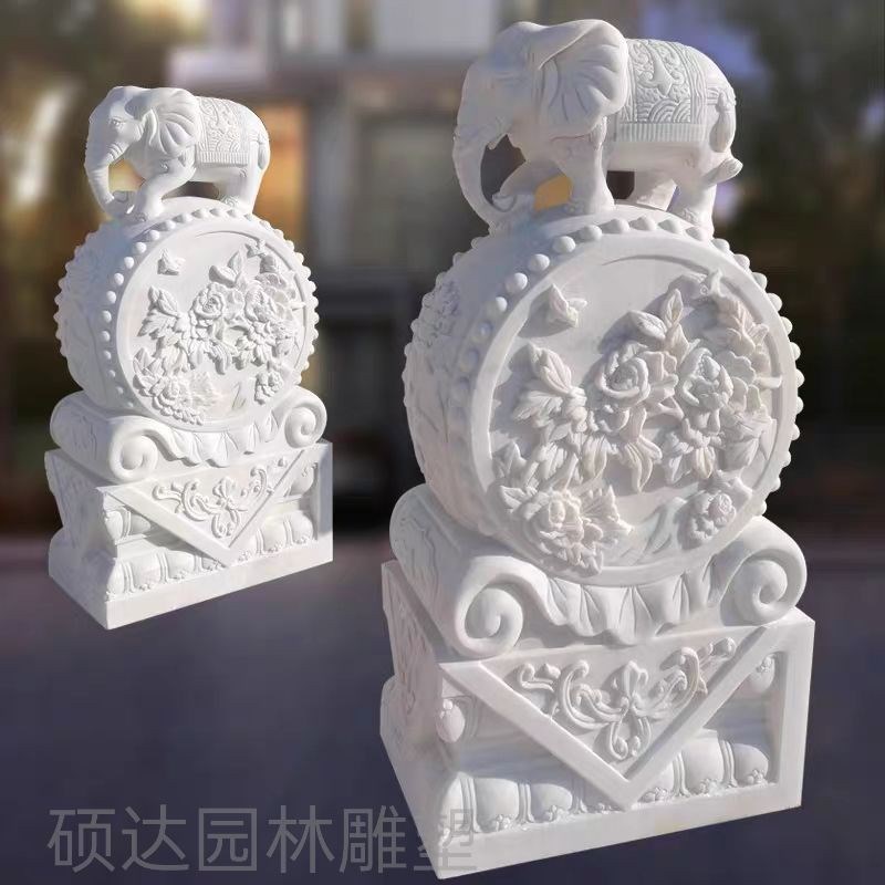 石雕门墩a抱鼓石一对汉白玉抱鼓家用石鼓青石貔貅狮子大象门口摆