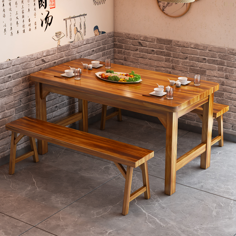 实木碳化饭店桌椅饭厅快t餐桌椅面馆小吃烧烤火锅店商用餐桌椅组