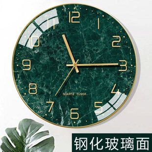 大理石现代艺术挂钟北欧圆形创意简约个性时尚家用客厅静音石英表