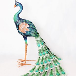 户外花园创意摆件田园风庭院别墅铁艺可爱动物长尾孔雀和开屏孔雀