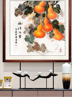 葫芦画福禄斗方手绘国画花鸟画中式入户玄关挂画走廊装饰画餐厅画