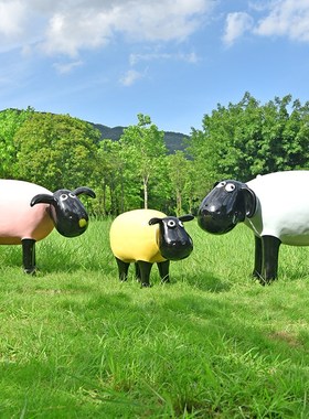 户外卡通植草羊雕塑玻璃钢动物公园林景观售楼部草坪庭院小品装饰