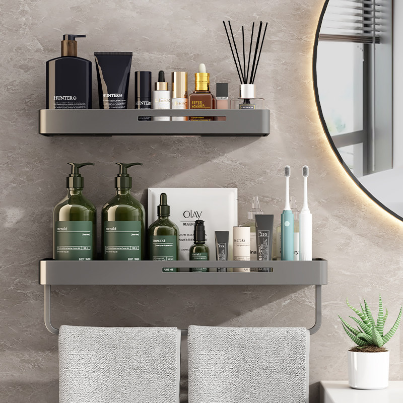枪灰卫生间置物架浴室免打孔洗漱台洗手间壁挂式淋浴毛巾收纳架子,家庭/个人清洁工具,浴室角架/置物架,淘宝优惠券,粉丝福利购,淘宝优惠卷