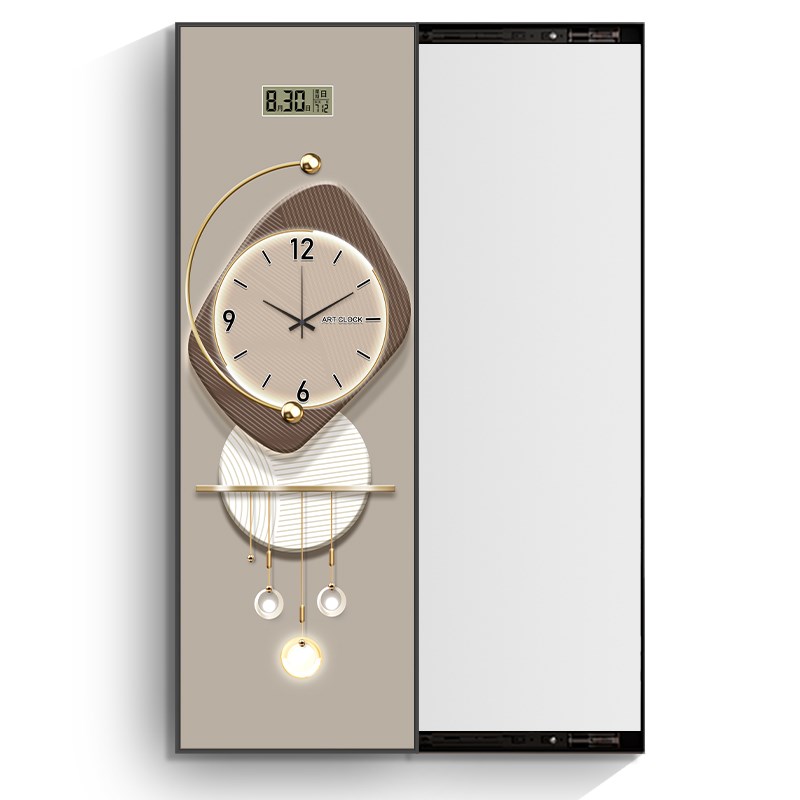 暗藏推拉式全身镜装饰画带钟表玄关隐形全身镜挂画可关闭全身镜