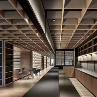 定制木方格铝方通格栅吊顶天花仿木纹G色异形型材铝方通铝网格天