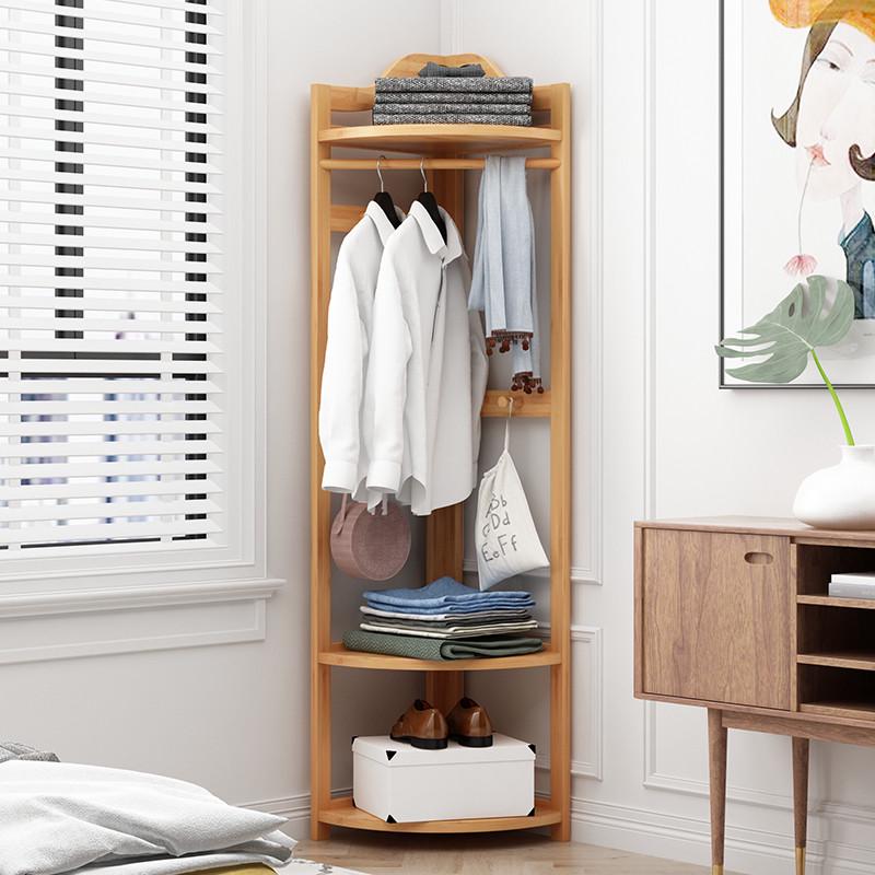 多功能衣帽架落地卧室转角置物架实木收纳架子挂衣架X鞋架一体角