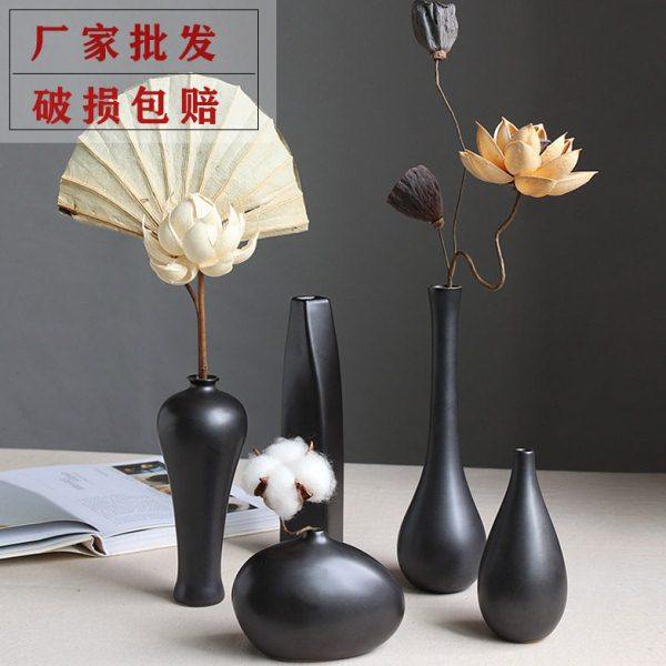 新中式陶瓷小方瓶日式茶道小花插家居装饰禅意黑色小花瓶茶盘摆件,鲜花速递/花卉仿真/绿植园艺,花瓶,淘宝优惠券,粉丝福利购,淘宝优惠卷