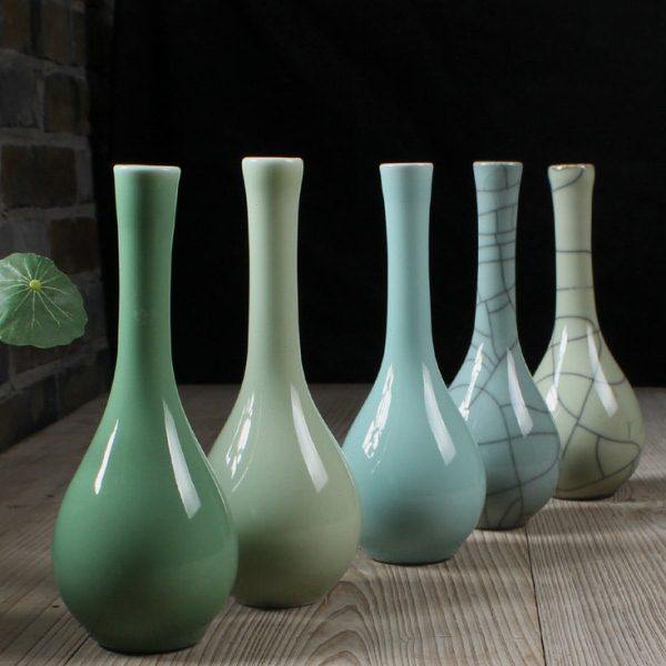 青瓷创意花器摆设小花瓶长颈瓶中国风简约插花瓶手工粗陶花盆,家居饰品,花瓶,淘宝优惠券,粉丝福利购,淘宝优惠卷
