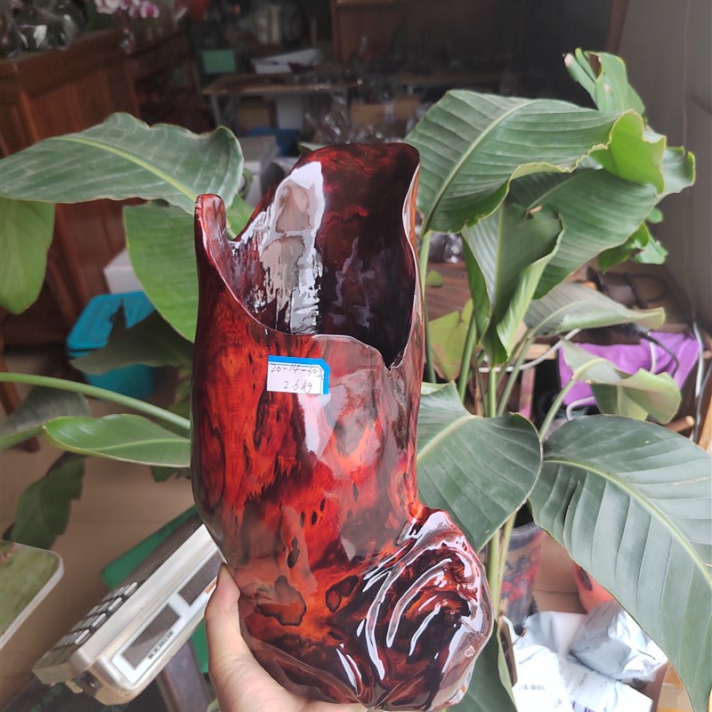 老挝大红酸枝木料老料随形实木花瓶原木笔筒摆件树.根雕收纳盒