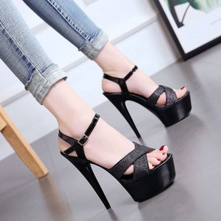 16cm走秀模特高跟鞋细跟防水台15cEm恨天高超高跟厚底凉鞋女夏防